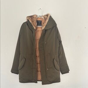 Abercrombie & Fitch Olive Green Trench Coat with Tan Lining